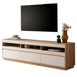 TV-LOWBOARD Kaschmir Sand und Eiche Artisan 202 cm, TV Unterschrank mit Schubkästen