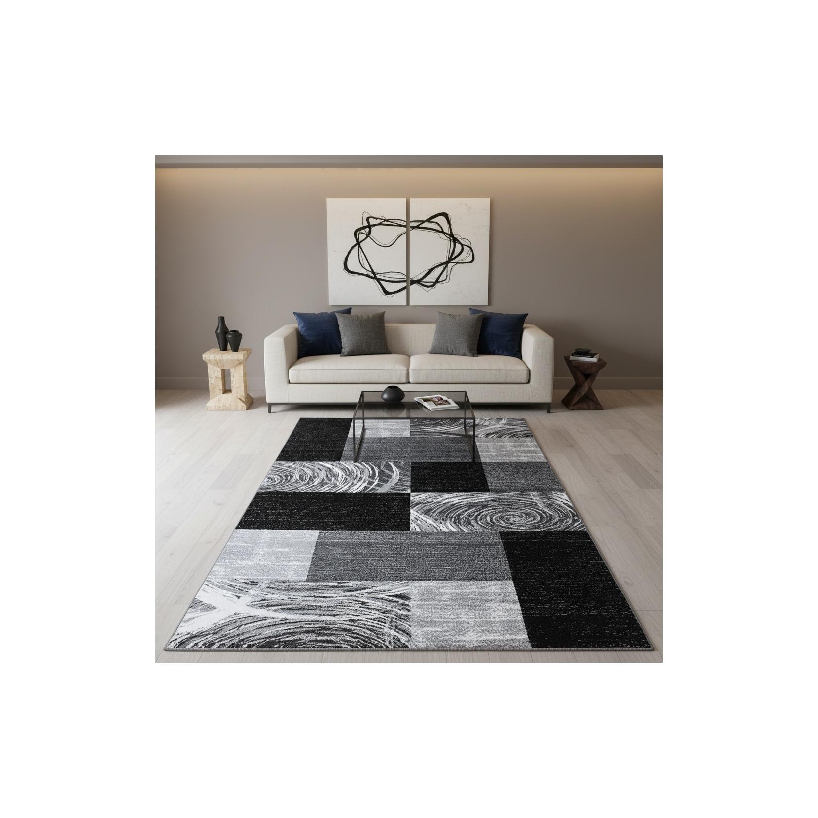 Kurzflorteppich DRAU, abstrakt kariert, Schwarz, 120 x 170 cm