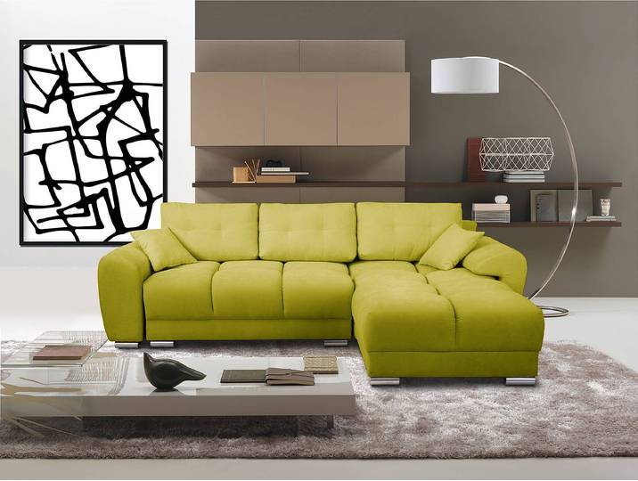 Ecksofa Alport Grün Microfaser Enza 256 x 84 x 172cm Longchair beidseitig montierbar mit Schlaffunktion Modern