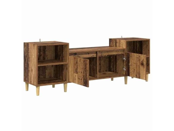 KTHLBRH TV-Schrank 160 x 35 x 55 cm aus Altholz und technischem Holz Holzregale, Scharniertüren, konische Beine, rustikaler Stil, pflegeleicht, Wohnzimmer