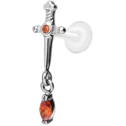 PTFE Labret mit Innengewinde + Titan-Aufsatz DOLCH + KRISTALLTROPFEN