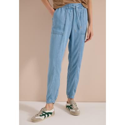 Stoffhose CECIL, Damen, Gr. M, Länge 28, blau (light blau wash), Stoff, 100% Lyocell, unifarben, loose fit knöchelfrei, Hosen Stoffhose, aus Lyocell