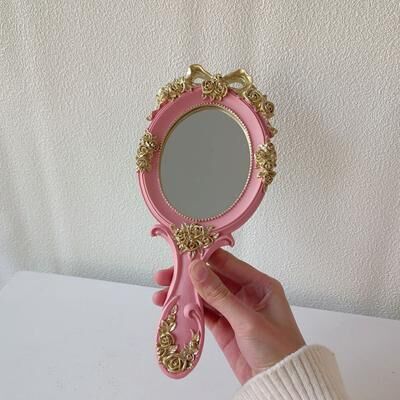 Fusion Finds Vintage Handheld Makeup Mirror Retro Vanity Mirror For Makeup, Beauty & Vanity Display pink