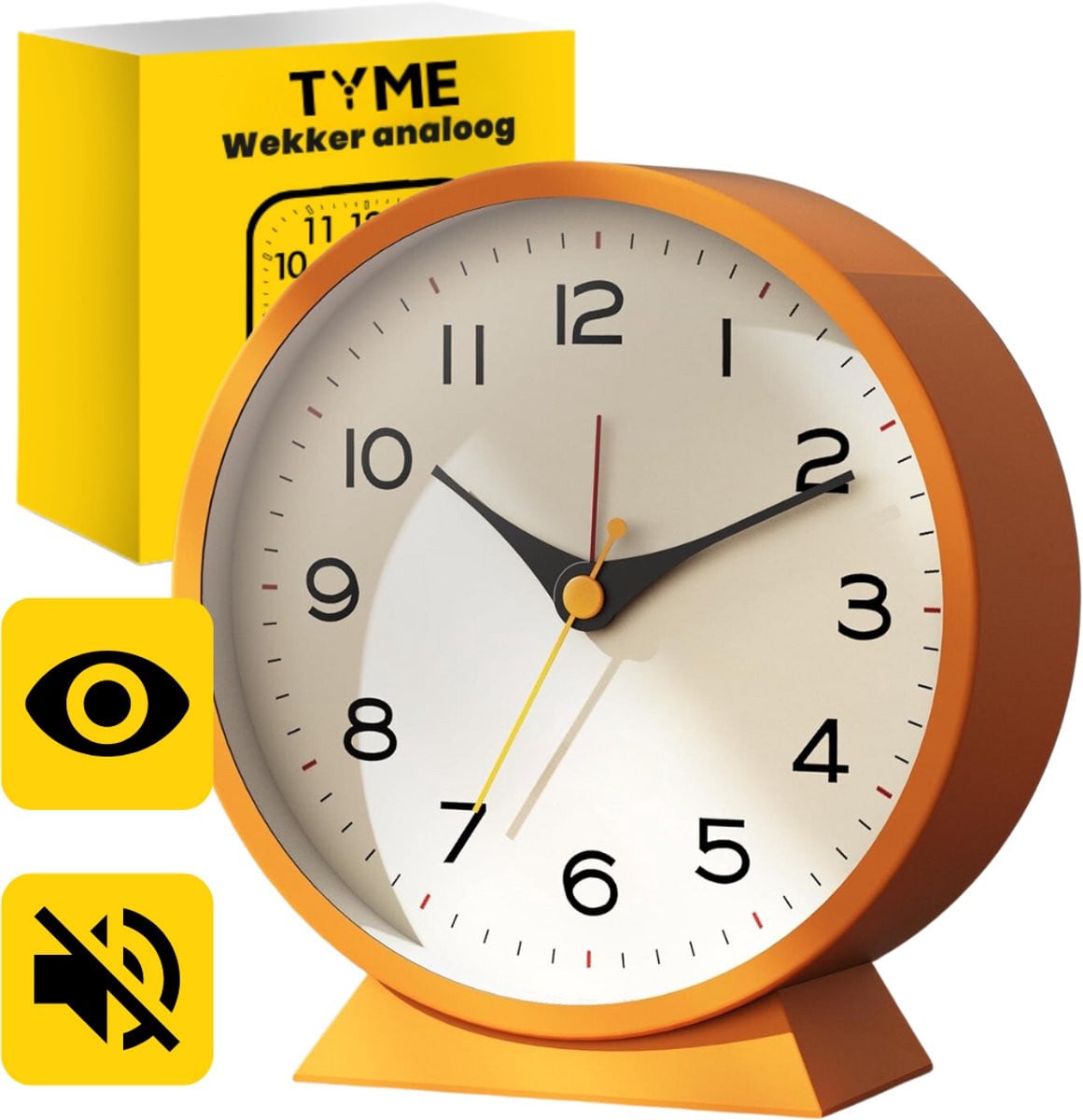 Tyme Analoge Reiswekker met Verlichting en Alarm - Oranje