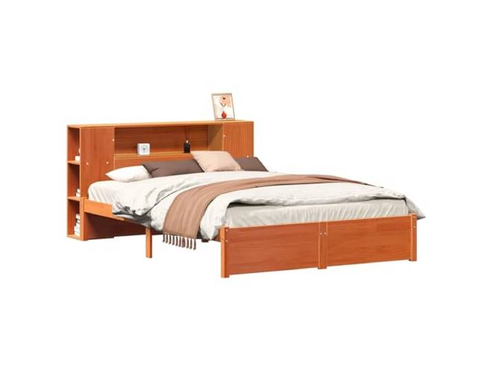 PUGYNBK Bettgestell aus massivem Kiefernholz mit Kopfteil Basis mit Holzlamellen, integrierter Aufbewahrung, moderner Stil, 2 Stück