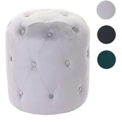 Hocker HWC-D22, Sitzhocker Ottomane, 42x39cm MVG-zertifiziert ~ Samt hellgrau