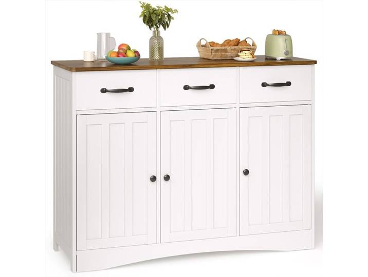 Buffet de Cuisine - Bealife - 3 Tiroirs - 3 Portes - 6 Niveaux - Salon - Meuble Bas Rangement - Plateau Marron - 108x40x80cm
