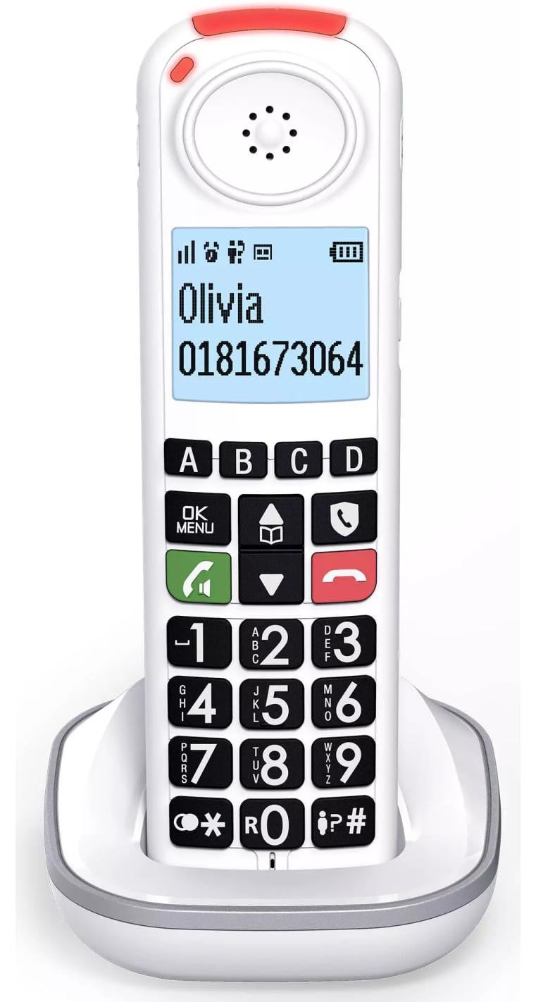 Atlinks XTRA 2355 DECT-telefoon, draadloos toestel met kabelverbinding, 100 contacten en nummerherkenning, wit