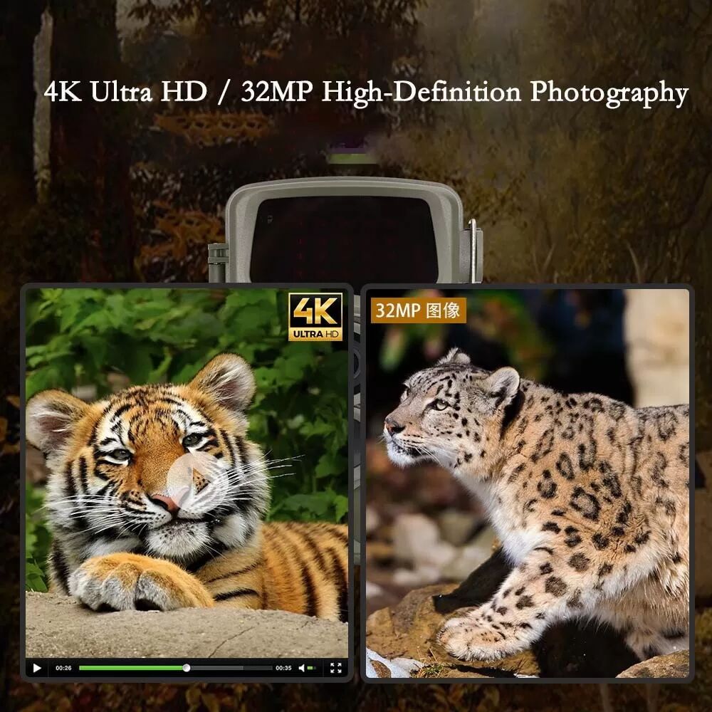 INF 4K Wildkamera mit Nachtsicht, 0,2s Auslöser, 16 Monate Standby, IP66 Wasserdicht