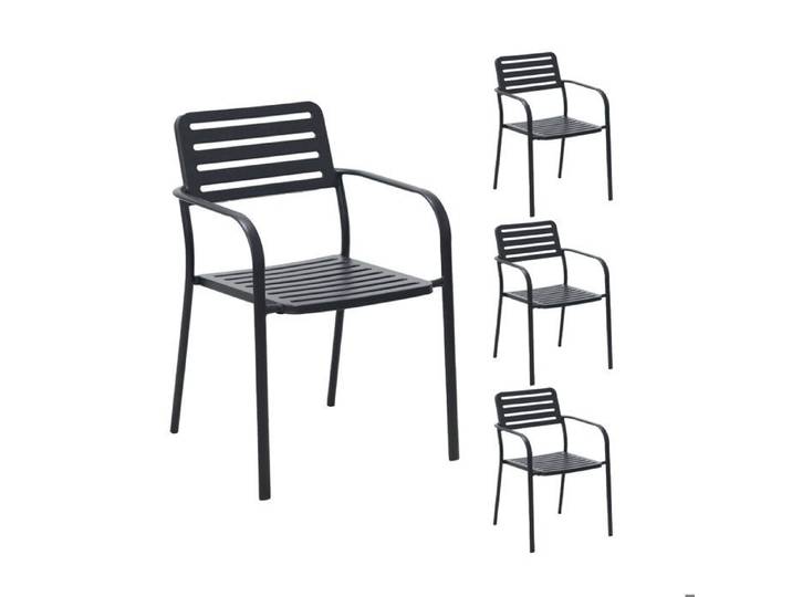 Lot de 4 fauteuils de jardin empilables en métal gris - BACA