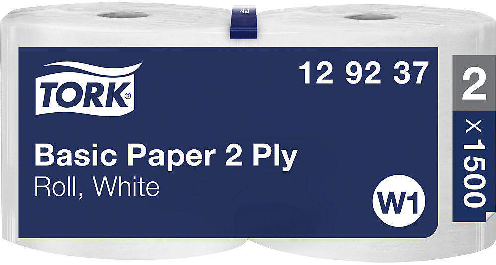 Papierwischtücher, Standard, Tissue, 2-lagig, weiß, VE 2 Rollen, 1500 Blatt/Rolle TORK
