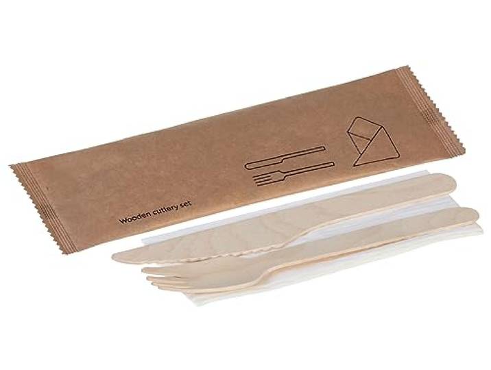 DeinPack 1000 Bestecksets 3-teilig Einwegbesteck aus Holz, biologisch abbaubar- kein Plastik - Gabel, Messer, Löffel, Serviette Hygienisch verpackt