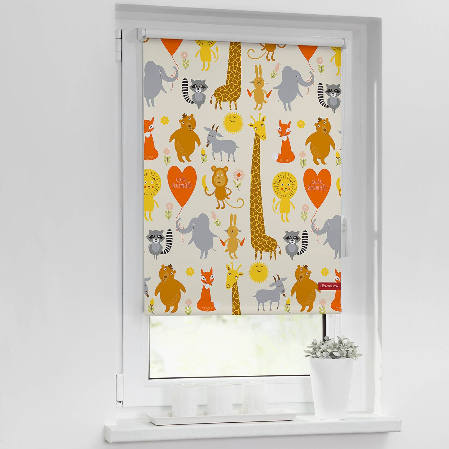 home24 Rolgordijn Cute Animals Geel B: 90 cm, H: 150 cm