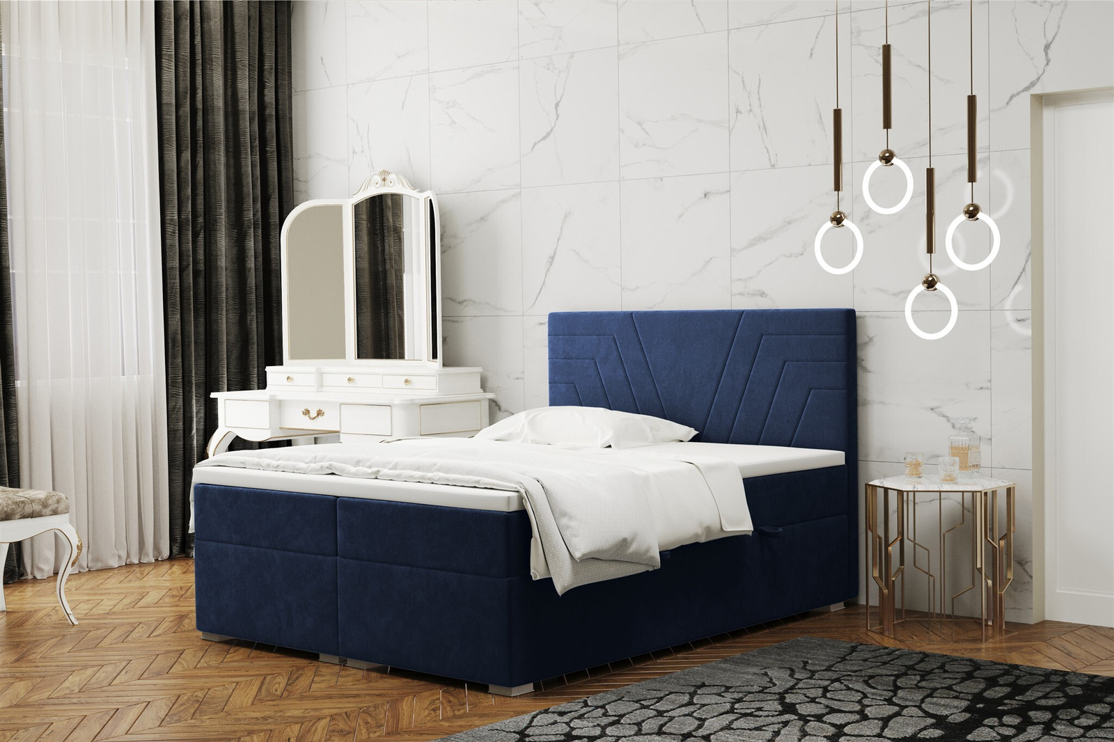 Fun Moebel Boxspringbed RAMON 140x200 cm Donkerblauw Velours