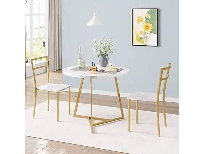GarveeMore Runder Esstisch-Set Mit 2 Gepolsterten Stühlen Platzsparender Bartisch mit 2 gepolsterten Hockern – Küche, Esszimmer, Apartment oder Frühstücksecke