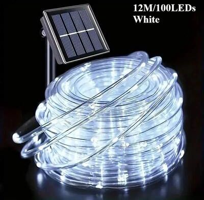 Uplifted Goods Solar LED Rope String Lights Waterproof Tube For Outdoor Garden Lighting 12m White