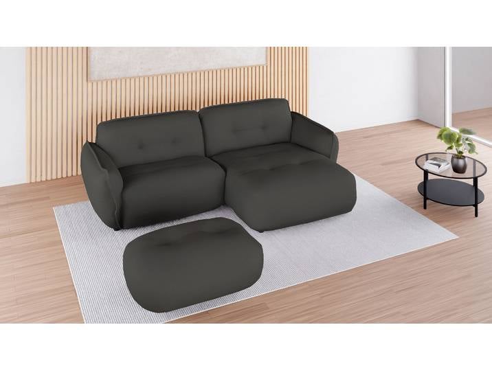 Polsterhocker BETYPE Be Fluffy , grau (anthracit), B:112cm H:46cm T:74cm, 100% Polyester, Hocker, Polsterhocker, softer Sitzkomfort, moderner Kedernaht, hochwertiger Bezugsstoff