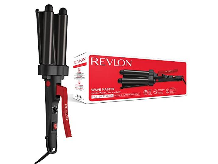 Revlon Hair Tools Revlon Wave Master Jumbo-Welleneisen (Design mit drei Jumbo-Stylingplatten, Turmalin-Keramikbeschichtung, 30 Temperatureinstellungen bis zu 190° C) RVIR3056UKE, Schwarz