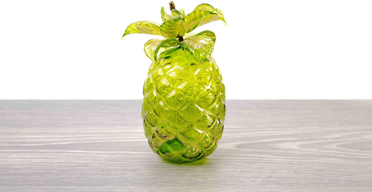 Murano glas ananas decoratie in groen met bladgoud
