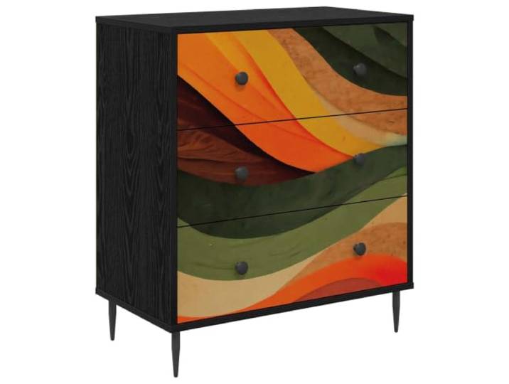 HKTMGDNG Kommode mit 3 Schubladen Schwarz Eichen-Optik 66x36,5x76cm Schicker Schubladenschrank fürs Schlafzimmer: Holzwerkstoff in Eichen-Optik mit 3 Fächern und Stahlgriffen.