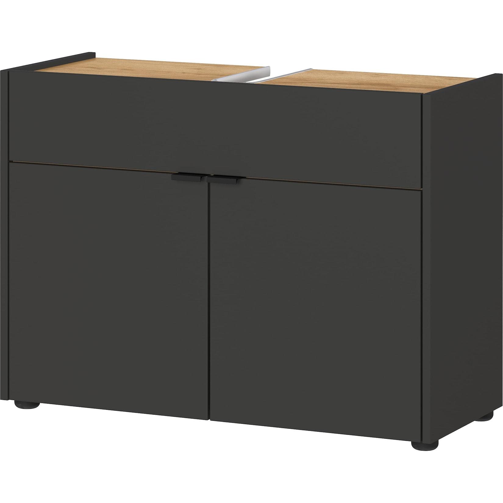 Unterschrank 80x34x60 cm stoßfest mit Siphonaussparung und Easy-Clean-Oberfläche, Grau-Beige 80x34x60 cm