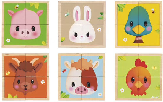 Janod Barquette Puzzle 4 cubes Animaux de la Ferme