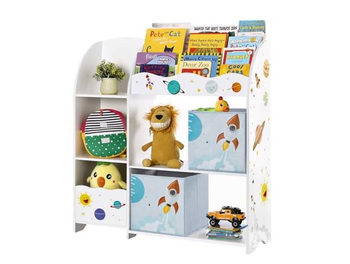 SONGMICS Kinderboekenkast, speelgoedplank met 2 opbergdozen
