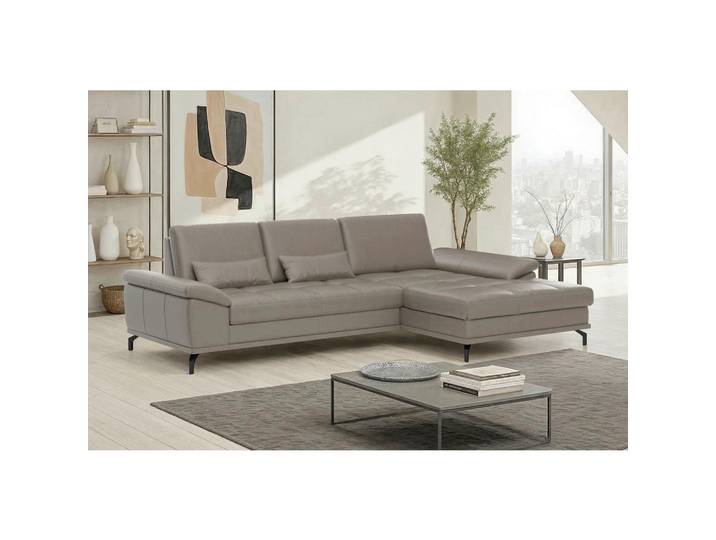 Sit & More Ecksofa, Grau, Metall, Echtleder,Kombination Echtleder/Stoff,Kombination Echtleder/Stoff, Nappaleder,Nappaleder,Nappaleder, Füllung: Polyester, Ottomane rechts, L-Form, 301x176 cm, Schlafen auf Sitzhöhe, Armteil links, Armteil rechts, Wohnzimmer, Sofas & Couches, Wohnlandschaften, Ecksofas