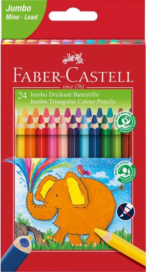 Faber-Castell - Jumbo Triangular colour pencils, wallet of 24 (116524)