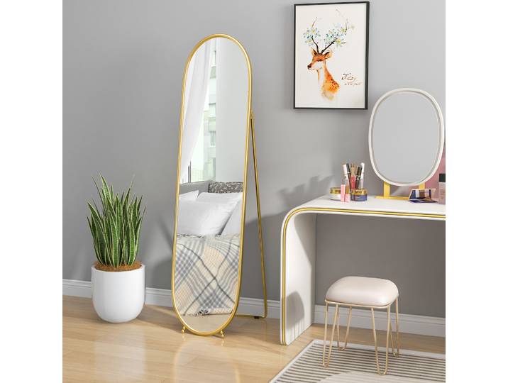 HOMCOM Miroir sur Pied Ovale Métal Doré 40x160cm