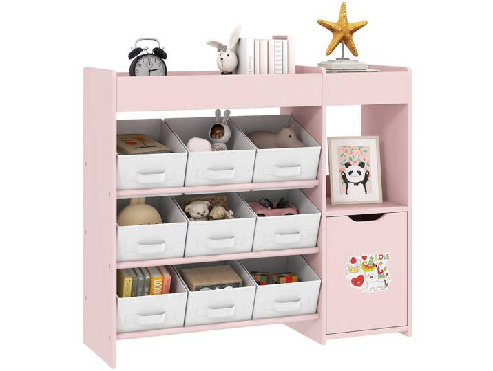 ComfortXL Regal De-17268 9 Stoff-Schubladen & Türfach Rosa, Pink, 30x80x92 cm, Babymöbel & Kindermöbel, Babyzimmer, Babyregale & Kinderregale