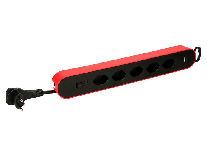 Max Hauri Design Line Steckdosenleiste Rot-Schwarz 2300 W 2.2 m 7 Steckplätze