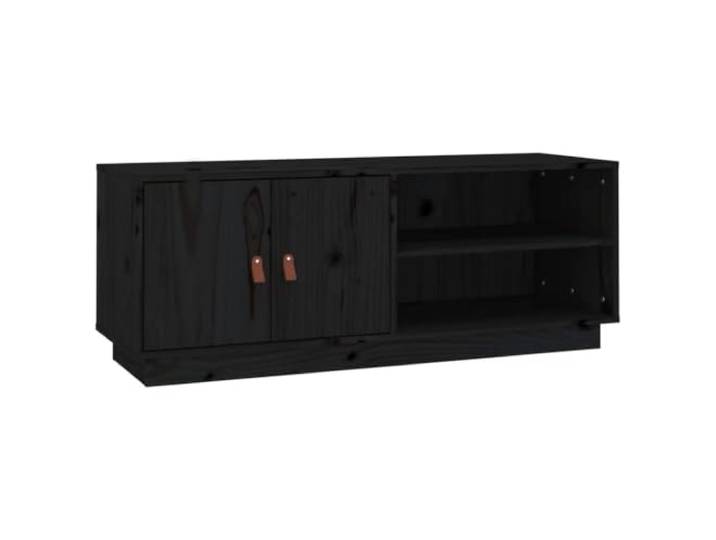 KUPTYERFG TV Lowboard Schwarz 105x34x40 cm Massivholz Kiefer Kompakter Medienschrank aus Kiefern-Massivholz mit Ablagefächern für Wohnzimmer und Schlafzimmer.
