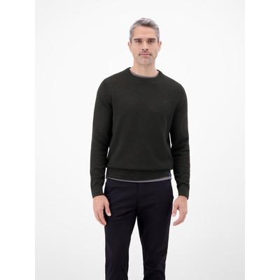 Strickpullover LERROS "Herren Strickpullover in Twist-Struktur", Herren, Gr. M, grün (schwarz), 100% Baumwolle, Rundhals, Pullover Strickpullover, Rundhalsausschnitt, weicher Stoff, langärmlig, normale Passform