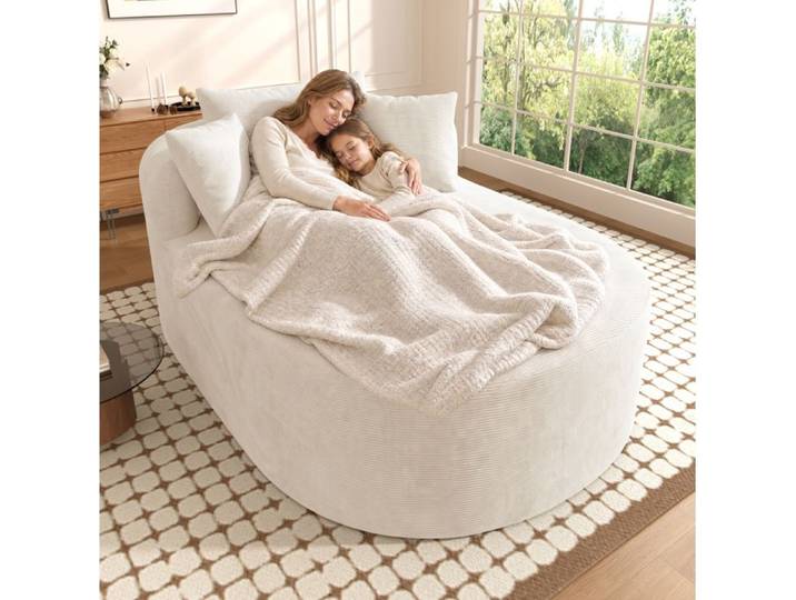 ULEVR Fauteuil relax ovale compressé en corduroy beige clair 1 place sans montage intérieur