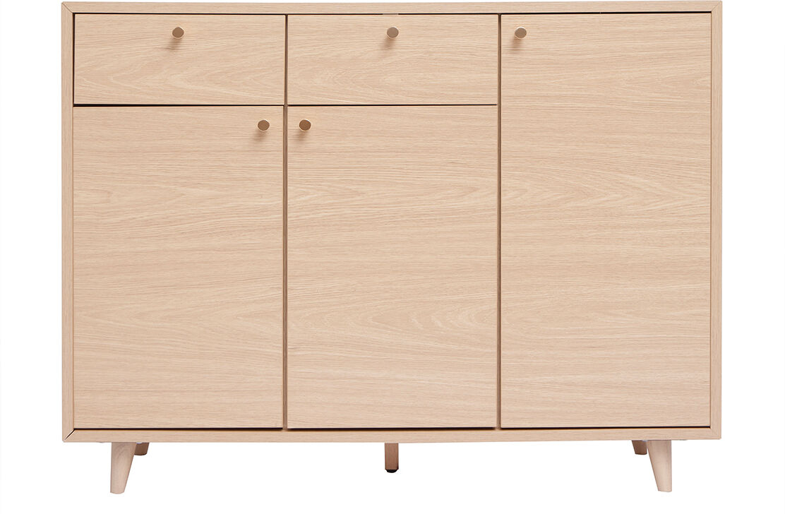 Miliboo Schuhschrank in hellem Holzdekor mit Eichenfurnier und goldfarbenem Metall B110 cm SILVESTRE