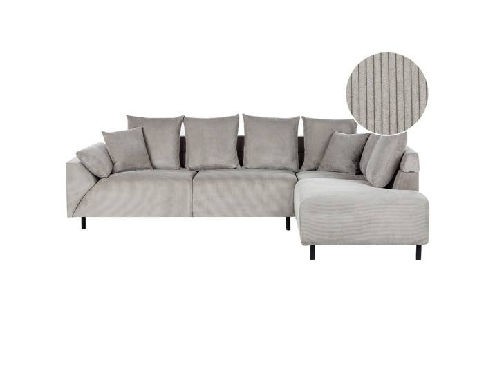 ECKSOFA 4-Sitzer Cord Hellgrau linksseitig Lunner