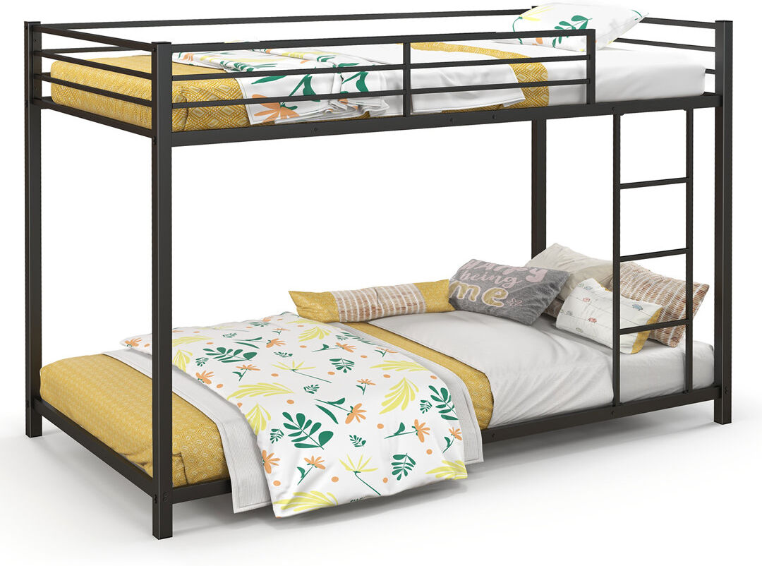 Borough Wharf Metal Bunk Bed Low Profile Single Over Single Bunk Beds w/Ladder Black