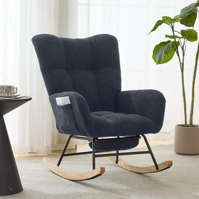 Kodotan sofa Teddy Fabric Wingback Glider Rocker & Ottoman Set, Nursery Nursing Rocking Chair with Side Storage Pocket, Smooth Gliding Motion