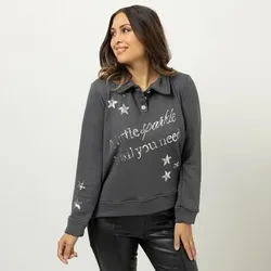 SCHIFFHAUER MUNICH® Sweatshirt Polokragen Pailetten-Schriftzug figurumspielend
