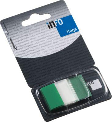 Haftnotizen INFO FLAGS, Z-Faltung, beschreibbar, selbstklebend, ablösbar, lösungsmittelfrei, 50 Blatt mit Spender, B 43 x H 25 mm, grün-transparent