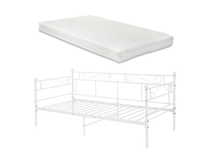 [en.casa] Tagesbett Granada mit Matratze, Weiß, Textil, 90x200 cm, Schlafzimmer, Bett, Metallbetten