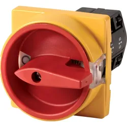 Eaton 045484 Hilfsstromtrennschalter, TM, 10 A, Einbau, Kontakte: 3, NOT-AUS-Funktion, mit rotem Drehgriff und gelbem Sperrkranz, abschließbar in