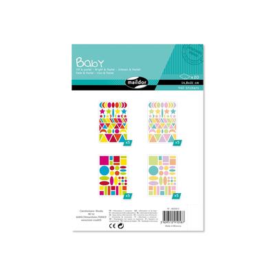 Maildor Baby, 20 Stickerbogen 14,8x21cm, Geometrisch kräftige Farben/Pastellfarben - Mehrfarbig AE058O