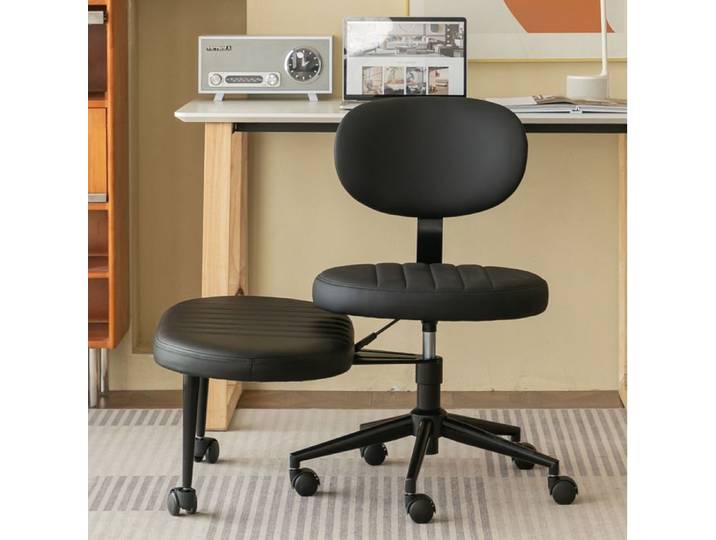 COVREO chaise de bureau ergonomique hauteur réglable pivotante 360° avec repose-pieds intégré sans accoudoirs noir
