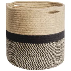 Intirilife Pflanzkorb Aufbewahrungskorb aus Baumwollseil in Braun - Schwarz - 20 x 20 cm - Korb Übertopf für Pflanzen Blumentopf Kräutertopf