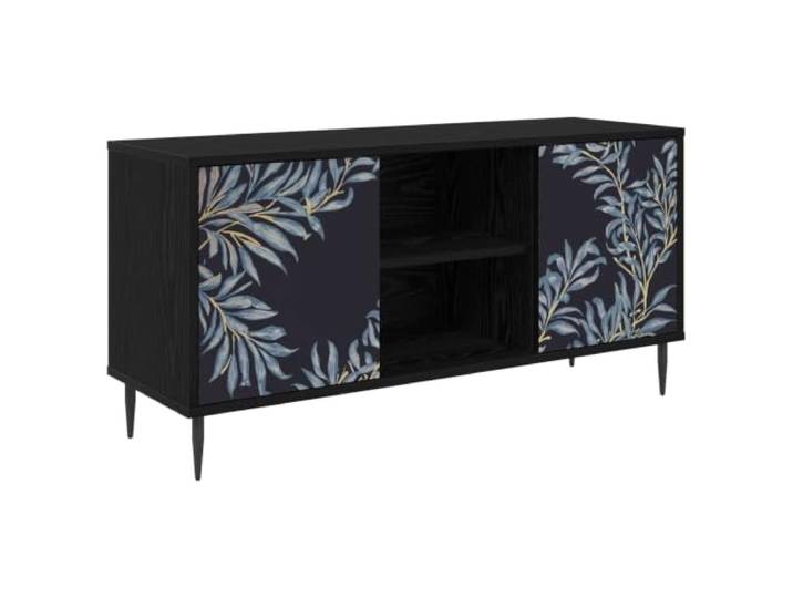 Kaorsrow TV-Schrank Lowboard 102x33x51 cm Schwarz Eichen-Optik Modernes TV-Board fürs Wohnzimmer mit 2 Türen, Fach und erhöhten Füßen für optimale Luftzirkulation.