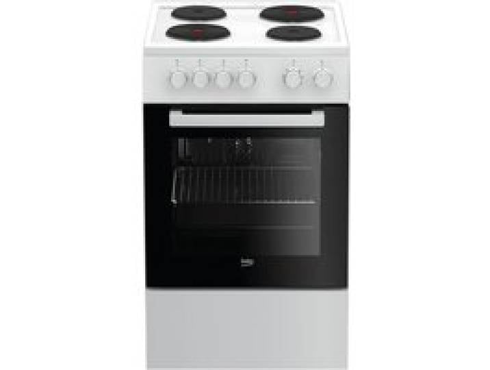 Cuisinière électrique blanche - Beko - Four électrique 55 l - Plaque en fonte électrique - 4 zones de cuisson en fonte