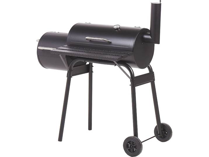 BELIANI Holzkohlegrill mit Räucherkammer Schwarz Smoker auf Rädern mit Thermometer Deckel Garten BBQ