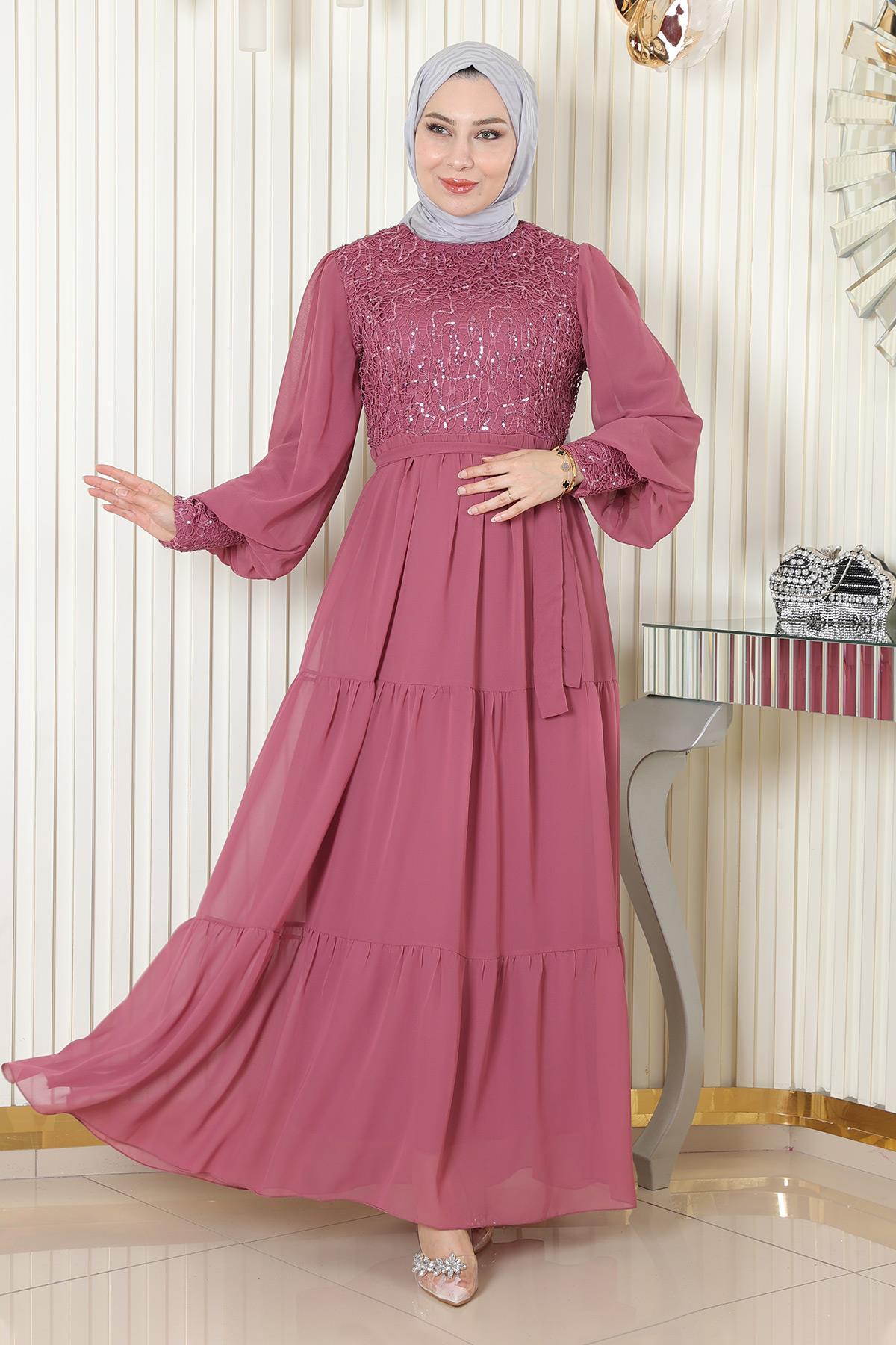 Pailletten Chiffon Avondjurk Oud roze